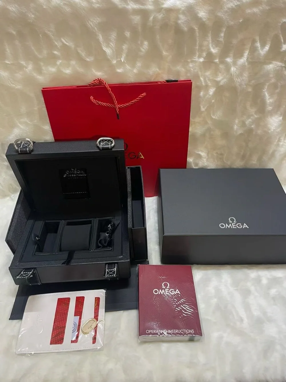 Omega Speedmaster Black Travel Watch Pouch with White Stitching